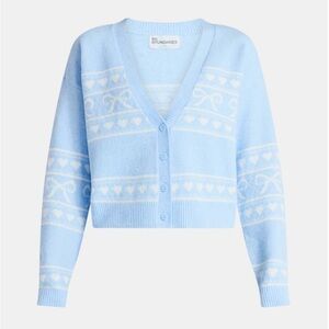 No Boundaries Women's Light Blue and White Cardigan